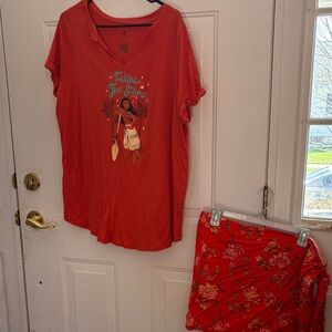 Coral/ Orange Moana Torrid Graphic T-Shirt and Floral Skort Set